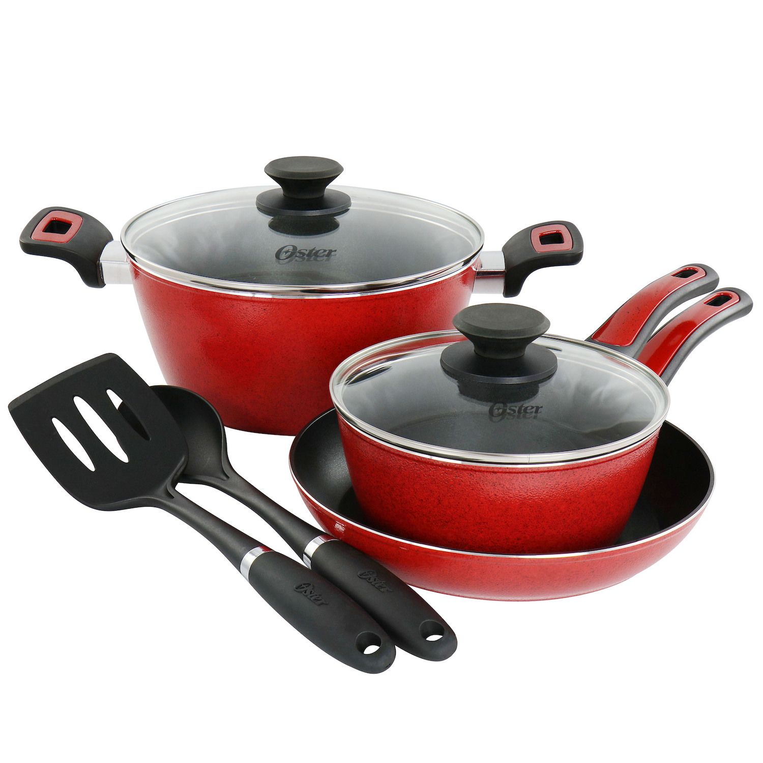 Gibson Everyday Cardinal 7 Piece Nonstick Steel Cookware Set in Red