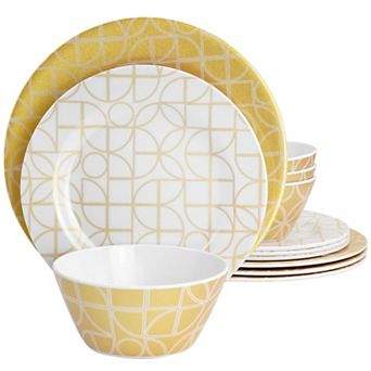 Laurie Gates California Designs Summer Bloom 12 pc Melamine Dinnerware Set