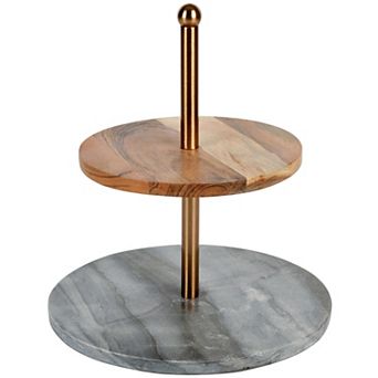 Laurie Gates California Designs Grey Marble and Acacia Wood 2 tier Server