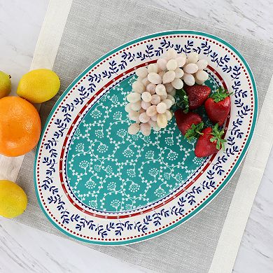 Gibson Home Village Vines 14 Inch Fine Ceramic Oval Platter