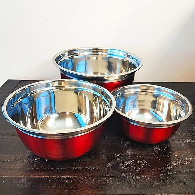 Oster Rosamond 3 Piece Stainless Steel Round Mixing Bowls in Red