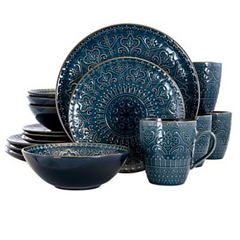 Elama Deep Sea Mozaic 16 pc Luxurious Stoneware Dinnerware with Complete Setting for 4