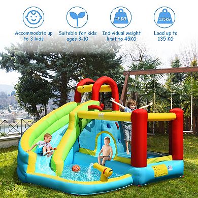 6-in-1 Inflatable Bounce House with Climbing Wall and Basketball Hoop without Blower