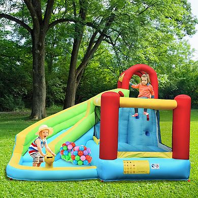 6-in-1 Inflatable Bounce House with Climbing Wall & Basketball Hoop