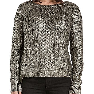 Women's Cotton Cable Knit Sweater Tops Scoop Neck Gold