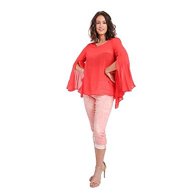 Women's Chiffon Boho Tops Butterfly Bell Sleeves Scoop Collar