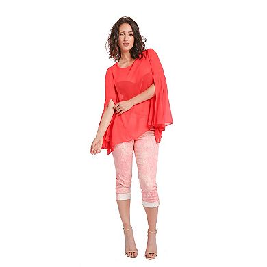 Women's Chiffon Boho Tops Butterfly Bell Sleeves Scoop Collar