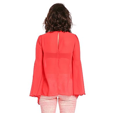 Women's Chiffon Boho Tops Butterfly Bell Sleeves Scoop Collar
