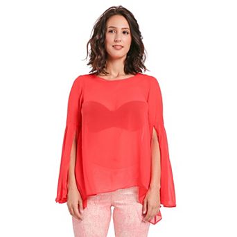 Women's Chiffon Boho Tops Butterfly Bell Sleeves Scoop Collar