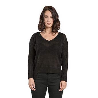 Women's Fancy Stitch Knit Sweater Hi-Low Hem V Shape Neckline