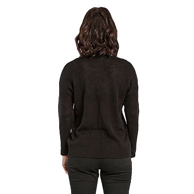 Women's Fancy Stitch Knit Sweater Hi-Low Hem V Shape Neckline