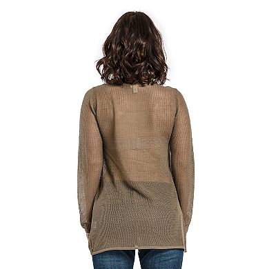 Women's Mesh Knit Long Sleeve Tunic Sweater Scoop Neck Crossover Panel