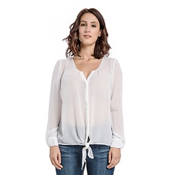 Women's Chiffon Woven Blouse Front Tie Lantern Like Sleeves