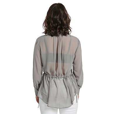 Women's Button Shirt Pintuck Front Barrel Sleeve Tied Waist