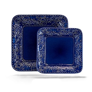 Elama Indigo Lotus 16 Piece Square Dinnerware Set