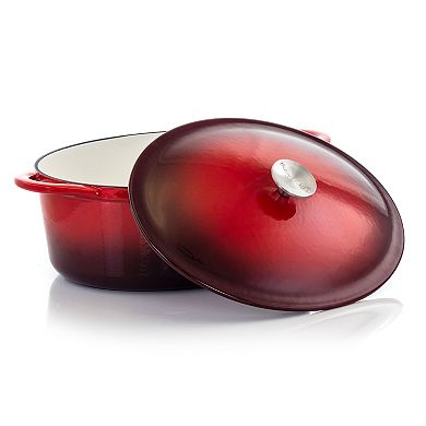MegaChef Pro 7 Quarts Oval Enameled Cast Iron Casserole in Red