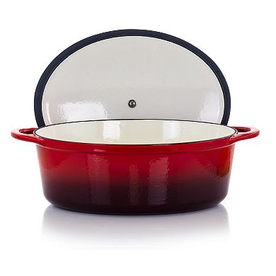 MegaChef Pro 7 Quarts Oval Enameled Cast Iron Casserole in Red