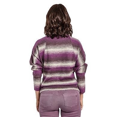 Women's Wool Blended Rib Sweater color gradation Stripe Raglan Batwing Long Sleeve