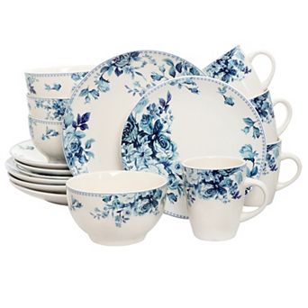 Elama Traditional Blue Rose 16 pc Dinnerware Set