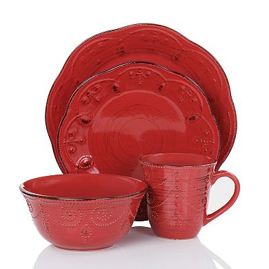 Elama Rustic Birch 16 Piece Stoneware Dinnerware Set