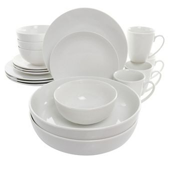 Elama Owen 18 pc Porcelain Dinnerware Set with 2 Large Serving Bowls in White