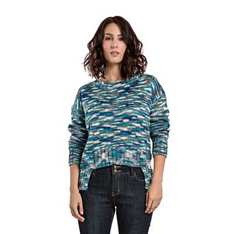 Women's Space Dye Heavy Stitch Sweater Scoop Neck Hi-Low Hem