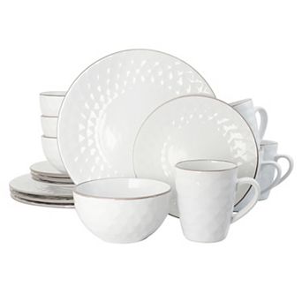 Elama's Luxurious Medici Pearl 16 pc Dinnerware Set in Slate and Stone Pearl with Setting for 4