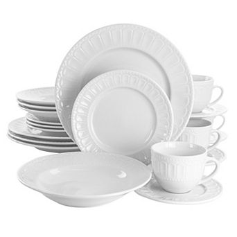 Elama Charlotte 20 pc Porcelain Dinnerware Set in White