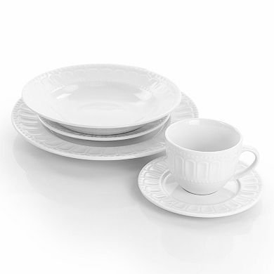 Elama Charlotte 20 Piece Porcelain Dinnerware Set in White