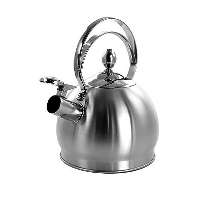 MegaChef Pro 2.8 Liter Round Stovetop Whistling Kettle in Brushed Silver