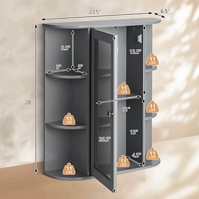 Hivvago Bathroom Cabinet Single Door Shelves Wall Mount Cabinet