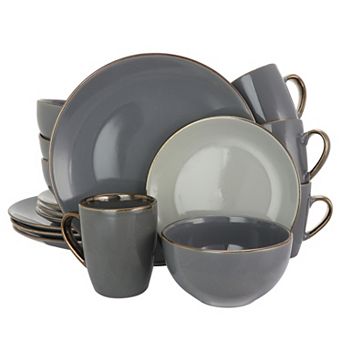 Elama Tahitian Grand 16 pc Stoneware Dinnerware Set in Gray