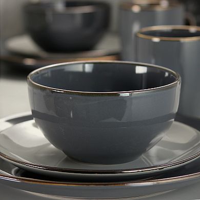Elama Tahitian Grand 16 Piece Stoneware Dinnerware Set in Gray
