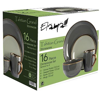 Elama Tahitian Grand 16 Piece Stoneware Dinnerware Set in Gray
