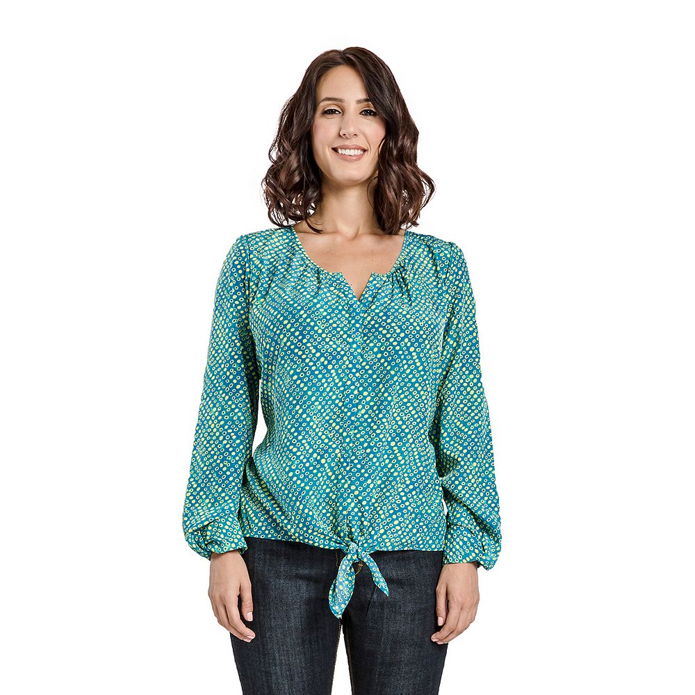 Women’s Gathered Front Button-Placket Blouse – Long Sleeve Stretch Woven Top main image 0
