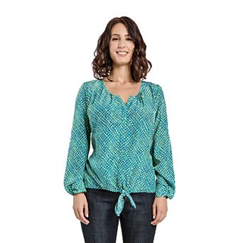 Women's Front Tie Long Sleeves Woven Printed Blouse