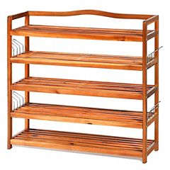 HomCom 3-tier Acacia Wood Shoe Rack Bench for Boots Entryway Shoe Storage  Organizerwith Boots Storage-Teak