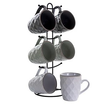 Elama Diamond Waves 6 pc 12 Ounce Mug Set with Stand