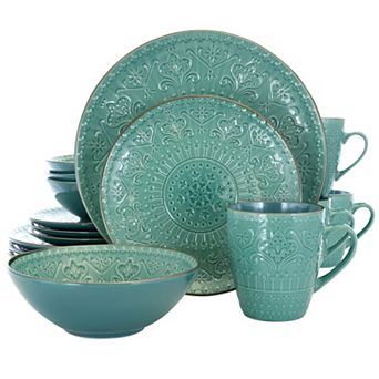 Elama Sea Foam Mozaic 16 pc Luxurious Stoneware Dinnerware with Complete Setting for 4