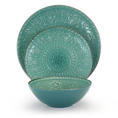 Elama Sea Foam Mozaic 16 Piece Luxurious Stoneware Dinnerware with Complete Setting for 4