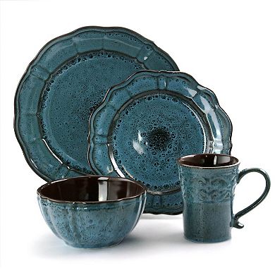 Elama Lavish Blue 16 Piece Dinnerware Set with Complete Setting for 4