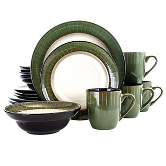 Elama Grand Jade 16 pc Luxurious Stoneware Dinnerware with Complete Setting for 4, 16 pc