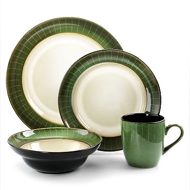 Elama Grand Jade 16 Piece Luxurious Stoneware Dinnerware with Complete Setting for 4, 16pc