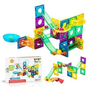 EverPlay 100 pc Marble Race Track Building Block & Magnetic Tiles, Building STEM Toy for Kids 3+