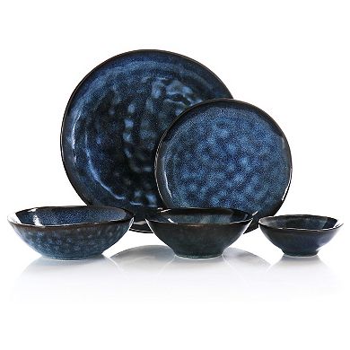 Elama Lucca 20 Piece Round Stoneware Triple Bowl Dinnerware Set