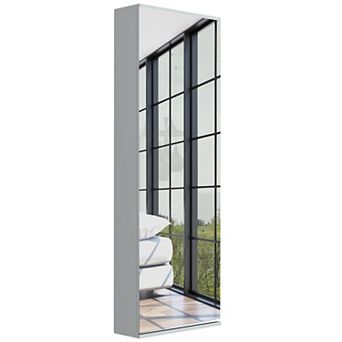 DEPOT E-SHOP Baltimore Wall Mounted Shoe Rack, Mirror, Single Door, Ten Shoes Capacity, White