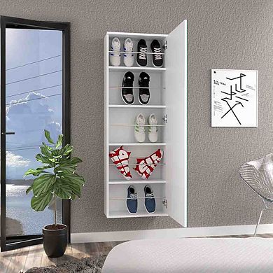 DEPOT E-SHOP Baltimore Wall Mounted Shoe Rack, Mirror, Single Door, Ten Shoes Capacity, White