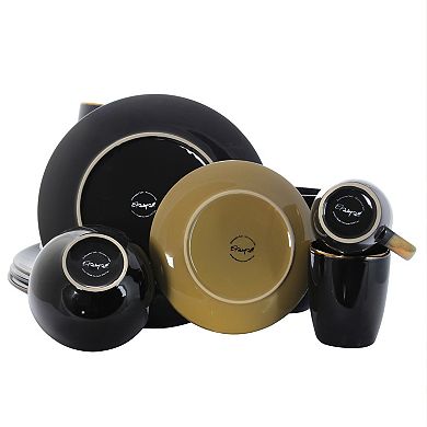 Elama Cambridge Grand 16-Piece Dinnerware Set in Luxurious Black and Warm Taupe with Complete Setting for 4