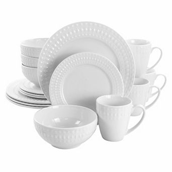 Elama Cara 16 pc Round Porcelain Dinnerware Set in White