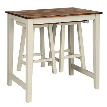 3 pc Bar Table Set with 2 Stools, Space Saving Dining Set for Small Kitchen